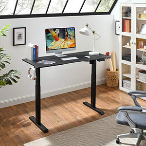 Mr IRONSTONE Electric Height Adjustable Desk 53.5" Standing Desk Sit to Stand Home Office Computer Desk with Splice Board, Cup Holder, Headphone Hook and Cable Management (Black)