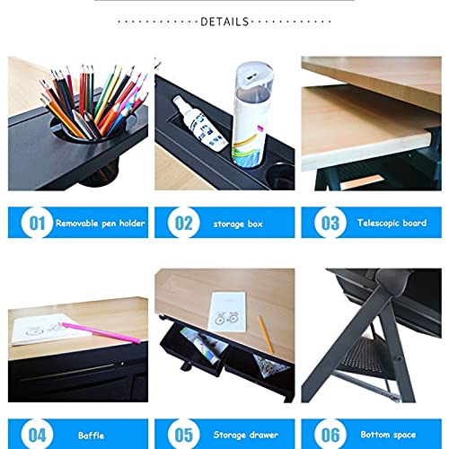 EESHHA Drawing Table Drafting Desk, Height Adjustable Artists Desk with Glass Tabletop and Storage Drawer (Natural Wood Color)