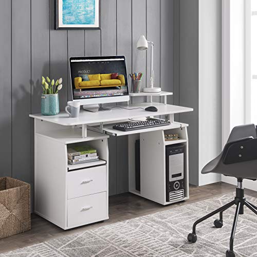 FURLKHY Computer Desk with Drawers, Wood Frame Home Office Desk with Spacious Desktop
