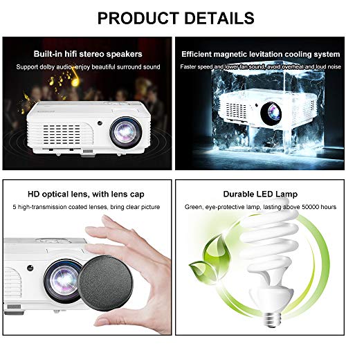 Wireless Bluetooth Projector Android WiFi 4400lm HD LED LCD Smart Video Proyector Support 1080P Airplay HDMI USB RCA VGA AV for Home Theater TV Outdoor Movie Smartphone DVD Game Consoles Laptops