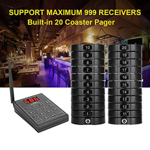 V BESTLIFE Restaurant Paging Beepers System with 1 Keypad Sender + 20 Coaster Pager Buzzer - Black