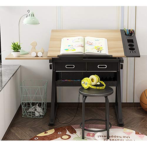 Lgan Drafting Table with Storage, Height Adjustable Tiltable Art Desk, Maple Panel Drawing Desk, for Work Study Painting Craft Table