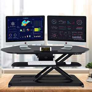 Height Adjustable Standing Desk Converter, 43" Electric Stand Up Desk Riser Sit Stand Desk Workstation fits Dual Monitors for Home Office,Black