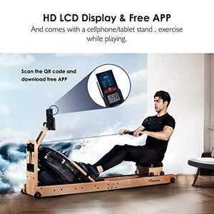 REEHUT Rowing Machine for Home Use Foldable Water, Resistance Rowing Machine, Fitness Equipment With Bluetooth and Free APP