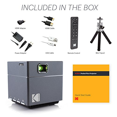 Kodak DLP Cube Mini Portable Projector with 1080p Pico LED HD Quality- Rechargeable with Speakers – HDMI and Micro SD Card - for Home, Office, Movies and Gaming - Supports Android and iOS Devices