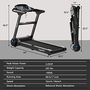 GYMAX Folding Treadmill, 2.25HP Electric Motorized Running Machine with Smart App Control, LED Touch Monitor, Bluetooth Speaker, Heart Rate Sensor, Home Gym Cardio Training Equipment