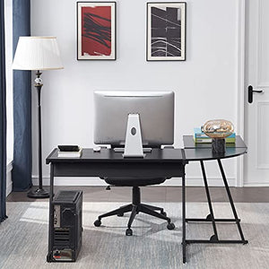 LJTT L-Shaped Desk Computer Corner Desk, Home Gaming Desk, Office Writing Workstation, Space-Saving, Easy to Assemble, Black