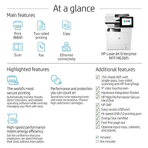 HP LaserJet Enterprise MFP M636fh Monochrome Multifunction Printer with High Performance Secure Hard Disk