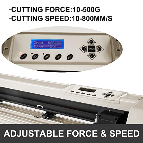 VEVOR Vinyl Cutter 34 Inch Vinyl Cutter Machine with 20 Blades Maximum Paper Feed 870mm Vinyl Plotter Cutter Machine with Sturdy Floor Stand Adjustable Force and Speed for Sign Making (Khaki) PC ONLY