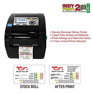 Indy 2 Printer Kit TBB Tire, Brake, Battery, Mileage and Date, Auto Service Reminder Printer 1,000 Labels