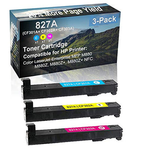 3-Pack (C+Y+M) Compatible High Yield 827A (CF301A+ CF302A+ CF303A) Laser Printer Toner Cartridge use for HP MFP M880, M880Z, M880Z+, M880Z+ NFC Printer