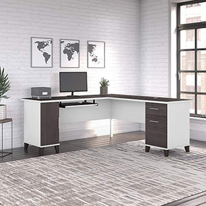 Bush Furniture Somerset 72W L Shaped Desk with Storage in White/Storm Gray