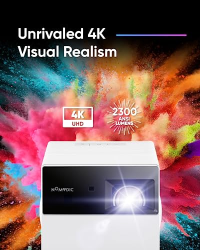 NOMVDIC 4K Short Throw Projector with H/K Speaker & 180" Screen