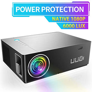 UUO Native 1080P Projector 6000 Lux Led Projector,Support 4K HD Video 300" Display Zoom ±50° Digital Keystone,Compatible with TV Stick,PS4,X-Box,Laptop,iPhone Android for Home Theater (Brushed Silver)