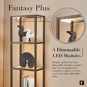 FENLO Luxury Display Shelf with Dimmable LED Floor Lamps, Curio Cabinet & Glass Bookcase
