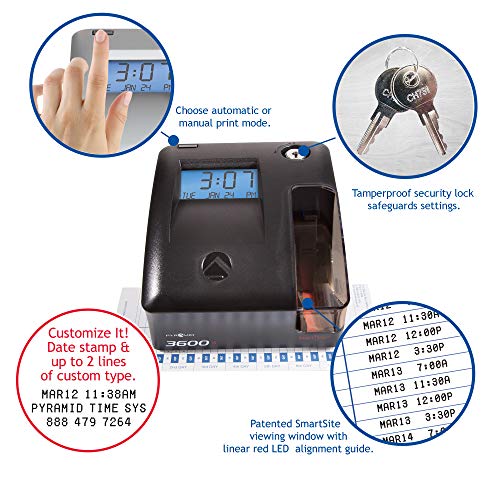 Pyramid 3600ss SmartSite Time Clock and Document Stamp - Made in USA