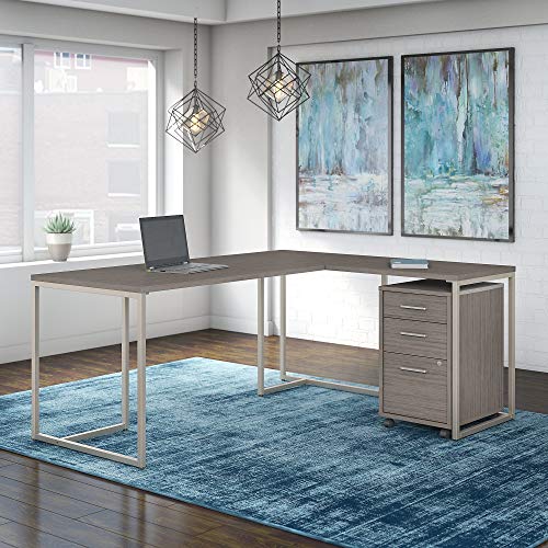 Office by kathy ireland Method 72W L Shaped Desk with 30W Return and Mobile File Cabinet in Cocoa
