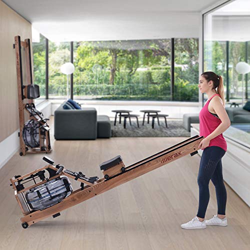 Merax Water Rowing Machine Wood Water Resistance Rower for Home Use, Ash Wood Rower Fitness Indoor Rowing Machine with LCD Monitor (American White Ash)