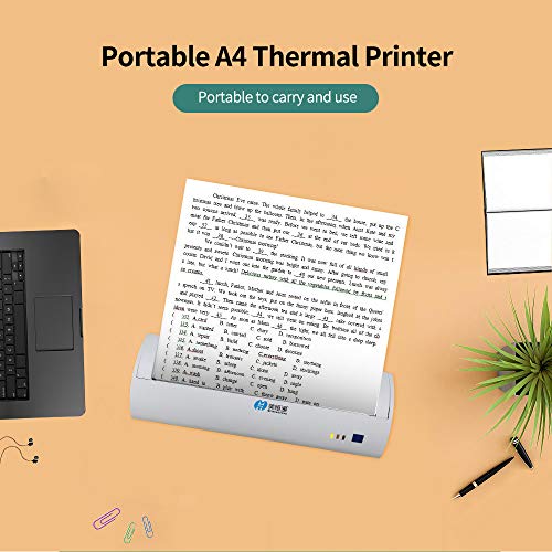 Docooler A4 Portable Thermal Printer BT Printer Built-in Battery Test Paper Document Photo Printer White US Plug