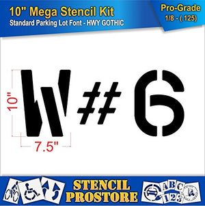 Pavement Stencils -10 inch MEGA Alpha/NUM Set - (64 Piece) - 10" x 7.5" x 1/8" (128 mil) - Pro-Grade