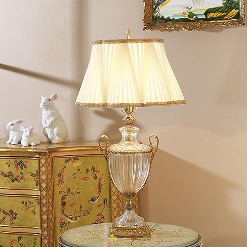 EARSHOT Crystal Glass Table Lamp with Fabric Lampshade - Living Room and Bedroom Decorative Night Light