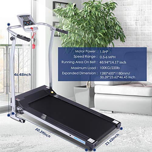 Folding Treadmill for Home, Smart Electric Treadmill with LED Monitor, Safe Handlebar & Safe Key, Portable Walking Running Jogging Exercise Equipment with Fixed Incline & Easy Assemble