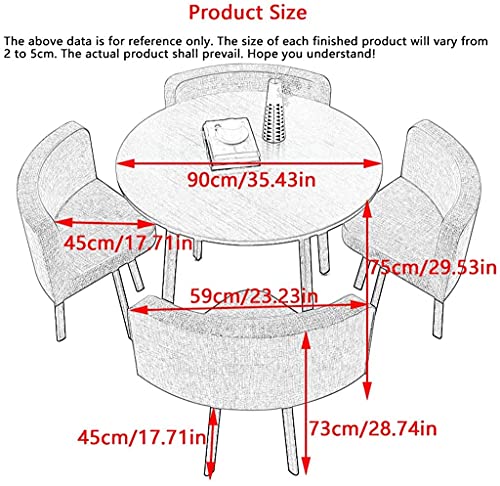 SKUAI Small Office Conference Coffee Table Chair Set, 1 Table 4 Chairs Cotton Linen Cloth Chair 90cm Round Table Wooden - Khaki