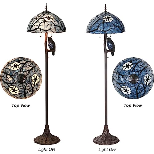 Bieye Tiffany Style Stained Glass Floor Lamp with Raven Night Light, 65" - Halloween Décor