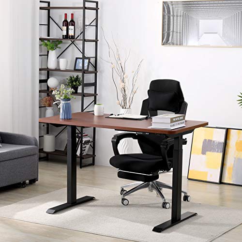 POMT Dual Motor Electric Height Adjustable Computer Desk, 52'' x 28'' Large Stand Up Workstation Board Home Office Table w Programmable Preset Controller 4 Memory Button (Black Frame + Brown Top)