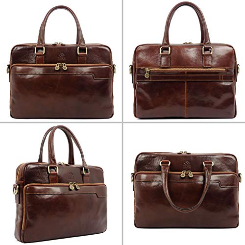 Leather Laptop Bag Full Grain Briefcase Brown Satchel Bag - Time Resistance