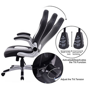Giantex Pu Leather Executive Racing Style Bucket Seat Chair Sporty Office Desk Chair (Gray)