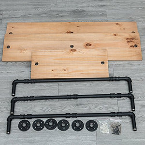 Industrial Pipe Shelf with Wood 43.3in,Rustic Wall Mount Shelf 3-Tiers,Metal Hung Bracket Bookshelf,Diy Storage Shelving Floating Shelves