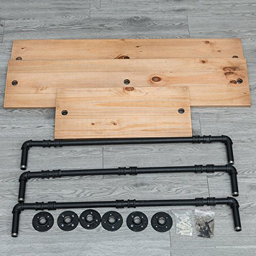 Industrial Pipe Shelf with Wood 43.3in,Rustic Wall Mount Shelf 3-Tiers,Metal Hung Bracket Bookshelf,Diy Storage Shelving Floating Shelves