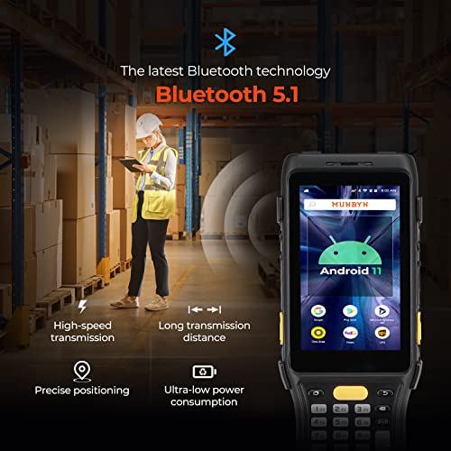MUNBYN 088P 2024 Long-Range Android Barcode Scanner with Zebra 4850 Scanner, Android 11 PDA, Number Pad & Pistol Grip, IP65 Rugged 4G - Warehouse Inventory Scanner