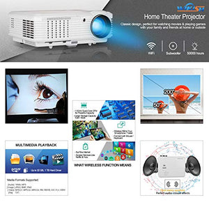 Bluetooth Wireless WiFi HDMI Video Projector 4600 Lumen LCD LED Multimedia Support Full HD 1080p Movie Gaming Projector Android 6.0 Home Theater Multimedia HDMI USB VGA AV for iPhone Mac PC Laptop TV