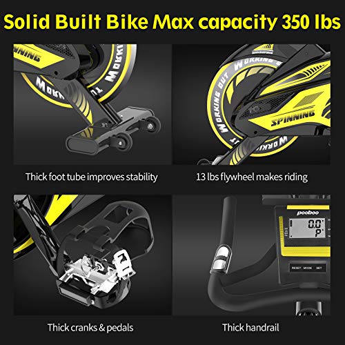 Pooboo Indoor Cycling Bike Magnetic Exercise Bike Stationary with Comfortable Seat Cushion, Tablet Holder and LCD Monitor for Home Workout