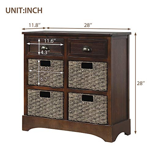 TREXM Rustic Storage Cabinet with Two Drawers and Four Classic Fabric Basket for Kitchen/Dining Room/Entryway/Living Room, Accent Furniture (Espresso)