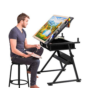 HOMFY Drafting Desk Adjustable Draft Drawing Table Tabletop Tilted Art Craft Work Station for Adults, Artists and Architecture - Wood