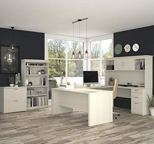 Bestar Logan Collection, 3-Piece Set Including an U or L-Shaped Desk with Hutch, a lateral File Cabinet, and a Bookcase