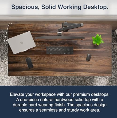 Desky Dual Hardwood Electric Standing Desk - 3 Stage Adjustable Height - Solid Wood Top