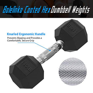 Balelinko Hex Dumbbells Free Weights Set with Metal Handles Rubber Encased Solid Cast Iron Hex Dumbbell in Single, 110 LBS