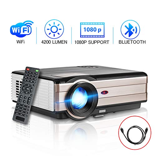 Smart LED Wifi Bluetooth Projector Movie Gaming TV 2020 Support 1080P Full HD Airplay Ceiling 4200 Lumens High Resolution Wireless Android HDMI USB Built In Speakers for Home Theater System Outdoor
