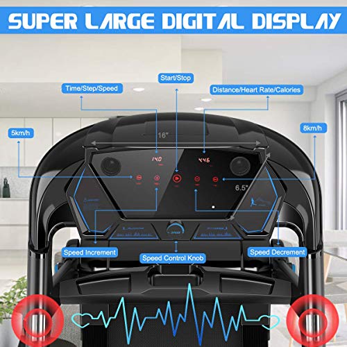 GYMAX Folding Treadmill, Electric Motorized Running Walking Machine with Bluetooth Speaker, Heart Rate Sensor & LED Touch Display, 2.25HP Silent Treadmill for Home/Gym (Black)