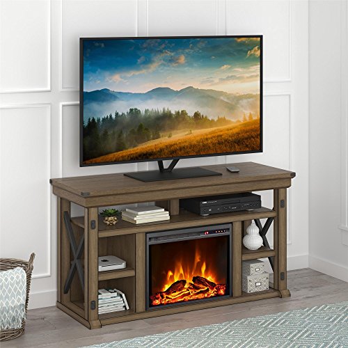 Ameriwood Home Wildwood Fireplace TV Stand, Rustic White