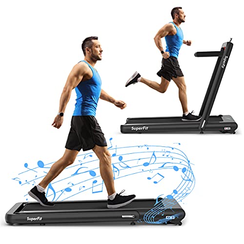 Goplus 2 in 1 Folding Treadmill with Alexa Home, 4.75HP Under Desk Electric Treadmill with APP Control, LED Touch Screen, Bluetooth Speaker and Remote Control, Walking Jogging for Home Office Use