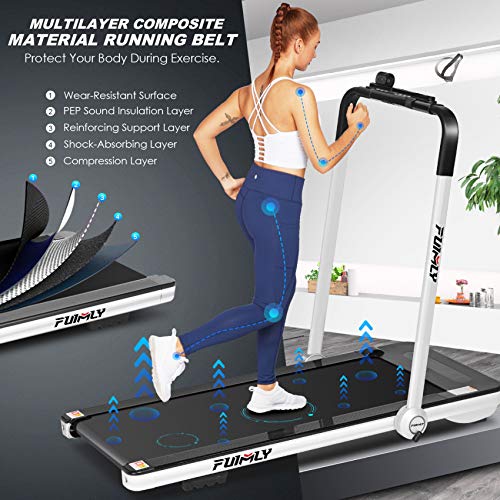 Treadmill,Under Desk Folding Treadmills for Home,2-in-1 Running, Walking&Jogging Portable Running Machine with Bluetooth Speaker & Remote Control,5 Modes & 12 Programs (White)