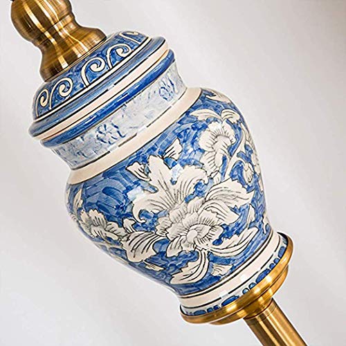 ZIXUAA American Ceramic Floor Lamp Retro Wrought Iron Threaded Rod Floor Lamps Standard Light Suitable for Living Room Bedroom Study Standard Lamp
