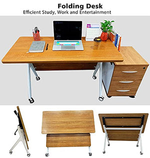 ECVV Mobile Computer Desk for Study Flipper Table for Office Work and Quick Conference, Folding Work Desk with Caster Wheels, Easy to Move, Rectangular, 47" L x 21.6" W x 30" H