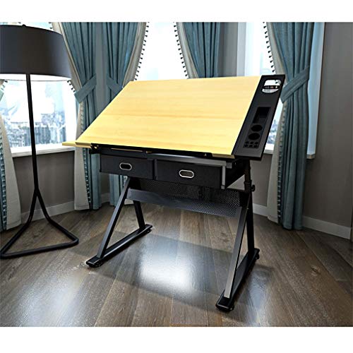 Lgan Drafting Table with Storage, Height Adjustable Tiltable Art Desk, Maple Panel Drawing Desk, for Work Study Painting Craft Table