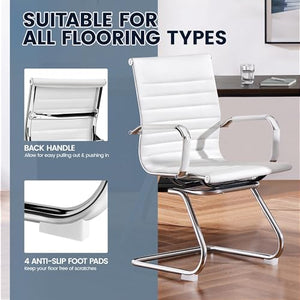 Yaheetech Set of 4 White Faux Leather Mid Back Guest Chairs